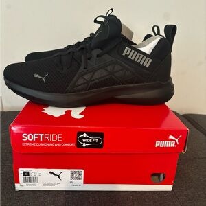 Brand new and never worn size 13 wide, black Puma men’s sneakers